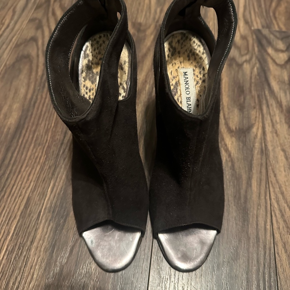 Manolo Blahnik Black Heeled Boots with Suede Finish